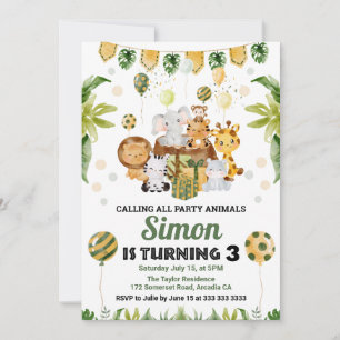 Invitation Aquarelle Jungle Safari Animaux Anniversaire de en
