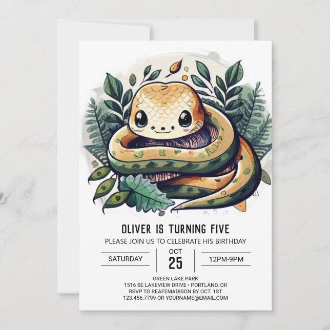 Invitation Aquarelle Jungle Snake Anniversaire (Devant)