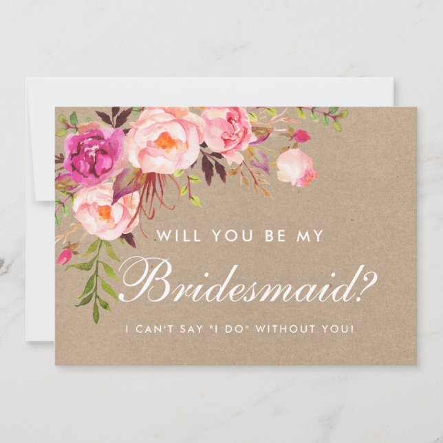 Invitation Aquarelle Kraft Floral rose (Devant)