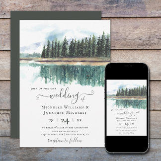 Invitation Aquarelle Lac Rustique | Mariage du lac Mountain
