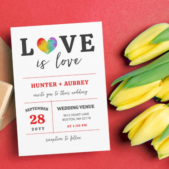 Invitation Aquarelle L'amour du coeur est amour Mariage gay l (Créateur téléchargé)