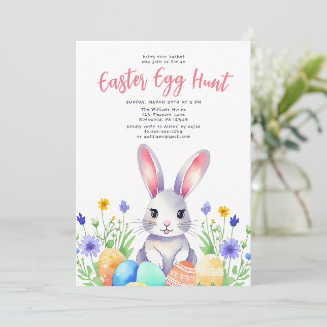 Invitation Aquarelle Lapin Lapin Chasse aux oeufs de Pâques (Debout devant)