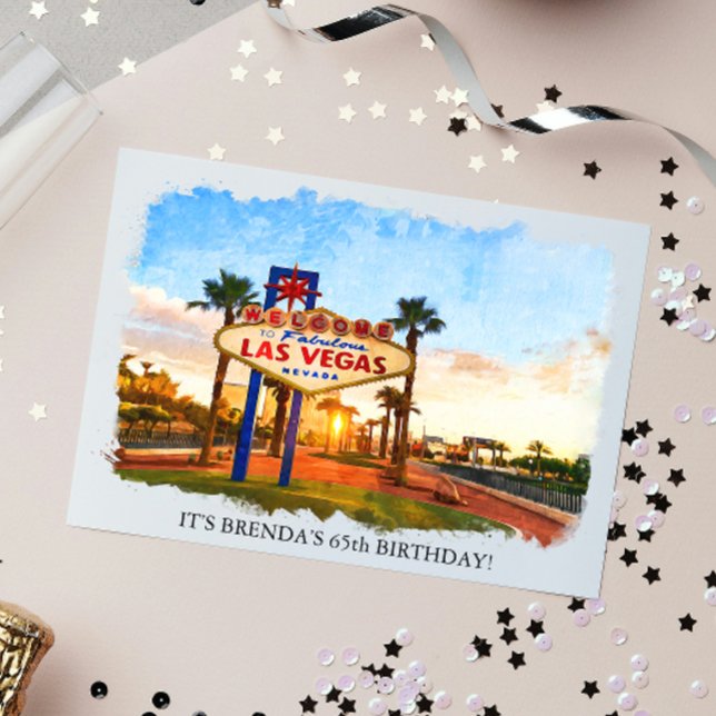 Invitation Aquarelle Las Vegas Sign Casino Thème Anniversaire (Créateur téléchargé)
