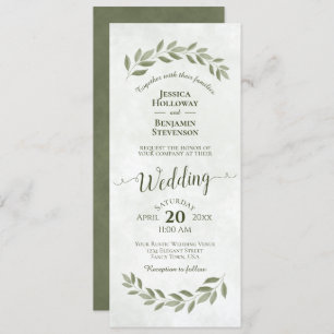 Invitation Aquarelle Laurel Feuille Sage Mariage vert