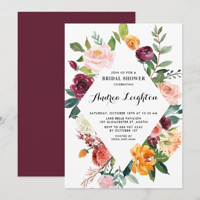 Invitation Aquarelle L'automne fleurit Fête des mariées flora (Devant / Derrière)