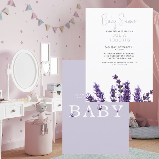 Invitation Aquarelle Lavande Baby shower Floral III (Créateur téléchargé)