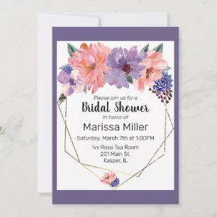 Invitation Aquarelle Lavande Bleue Bleu Or Frame