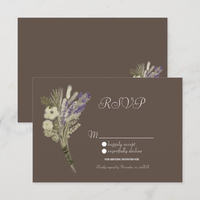 Invitation Aquarelle Lavande Botanique Rustique Floral RSVP (Devant / Derrière)