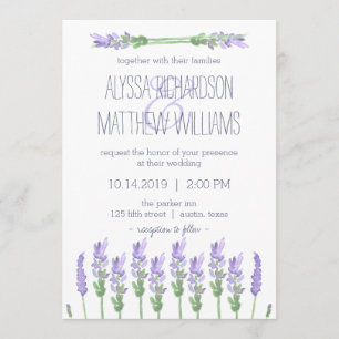 Invitation Aquarelle Lavande française sur Mariage blanc