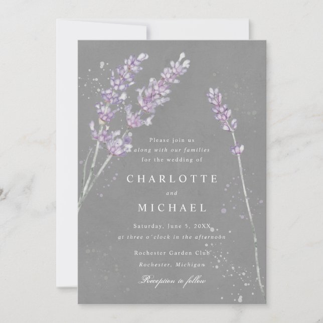 Invitation Aquarelle lavande gris élégant mariage (Devant)