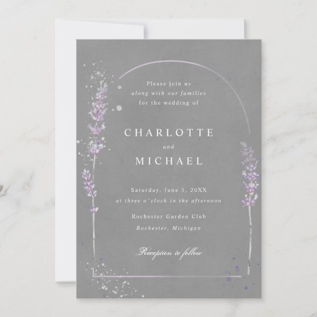 Invitation Aquarelle lavande gris élégant mariage arc (Devant)
