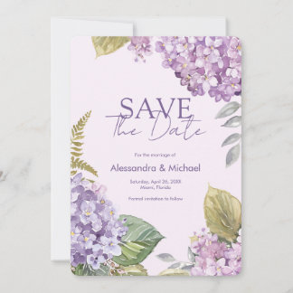 Invitation Aquarelle Lavande Hydrangea Enregistrer La Date