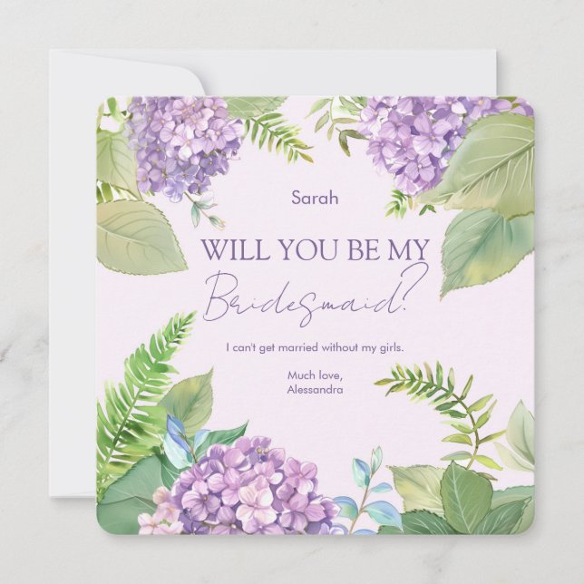 Invitation Aquarelle Lavande Hydrangea Mariage Bridesmaid (Devant)