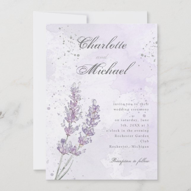 Invitation Aquarelle lavande violet élégant mariage (Devant)