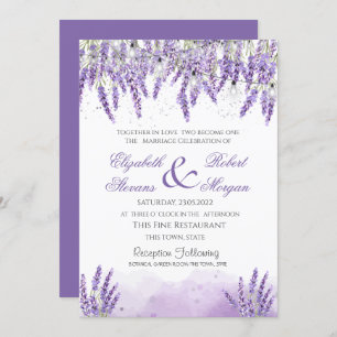 Invitation Aquarelle Lavander Fleurs Chaîne Lights Mariage