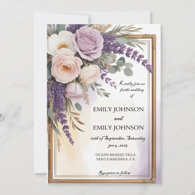 Invitation Aquarelle Lavender Floral Regal Mariage (Devant)