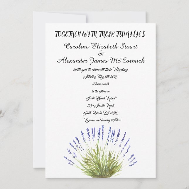 Invitation Aquarelle Lavender Herbes Mariage Floral (Devant)