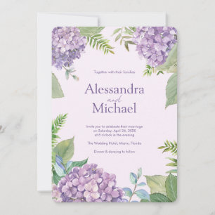 Invitation Aquarelle Lavender Hydrangea Fern Feuille Mariage