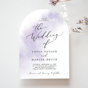 Invitation Aquarelle Laver violet Elegant Boho Arch Mariage