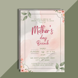 Invitation Aquarelle, le jour spécial de maman, brunch de la 