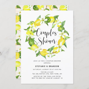 Invitation Aquarelle Lemon Blossom Wreath Couples Douche