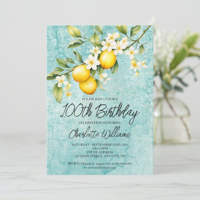 Invitation Aquarelle Lemon Thématique 100e anniversaire (Debout devant)