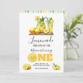 Invitation Aquarelle Lemonade Jaune 1ère fête d'anniversaire