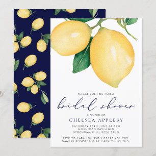 Invitation Aquarelle Lemons et Fête des mariées marine