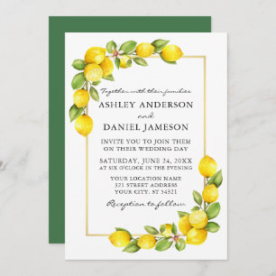 Invitation Aquarelle Lemons Gold Frame Mariage