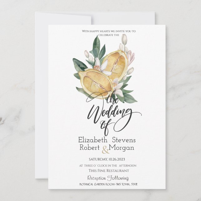 Invitation Aquarelle Lemons Mariage botanique (Devant)