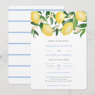 Invitation Aquarelle Lemons Poudre Blue Accents Mariage
