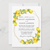 Aquarelle Lemons Verdure Gold Geo Mariage cadre