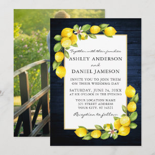 Invitation Aquarelle Lemons Vert Bois bleu Mariage photo