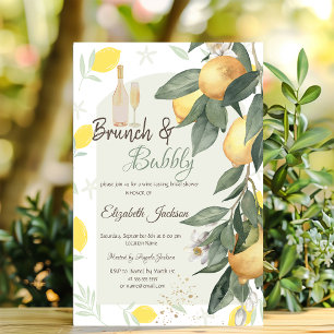 Invitation Aquarelle Lemons Vert Plaid Brunch & Bubbly