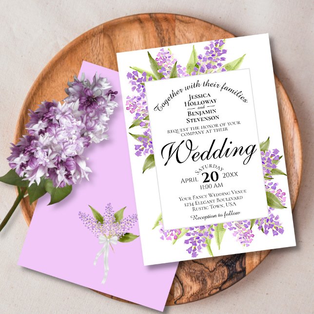 Invitation Aquarelle Lilac Bouquet Mariage de printemps (Front and Back)
