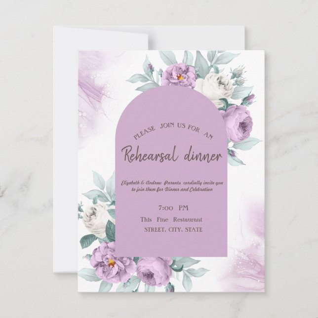 Invitation Aquarelle Lilac Dîner de répétition des points Ros (Devant)