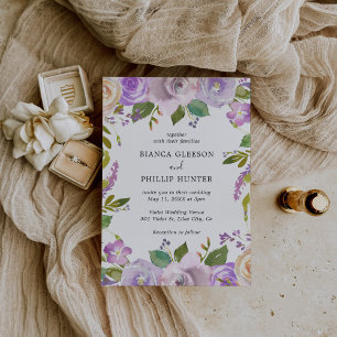 Invitation Aquarelle Lilac Floral Mariage élégant