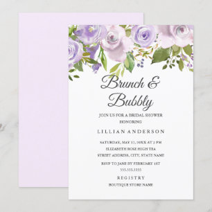 Invitation Aquarelle Lilac Purple Brunch Floral Et Bubbly