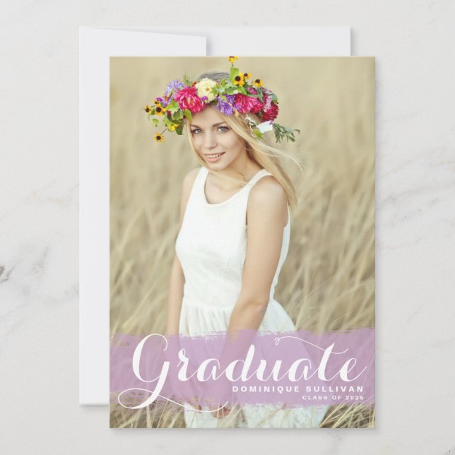 Invitation Aquarelle Lilac Superposition photo Graduation (Devant)