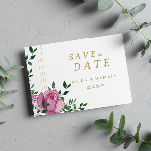 Invitation Aquarelle lilas vert or floral Enregistrer la date