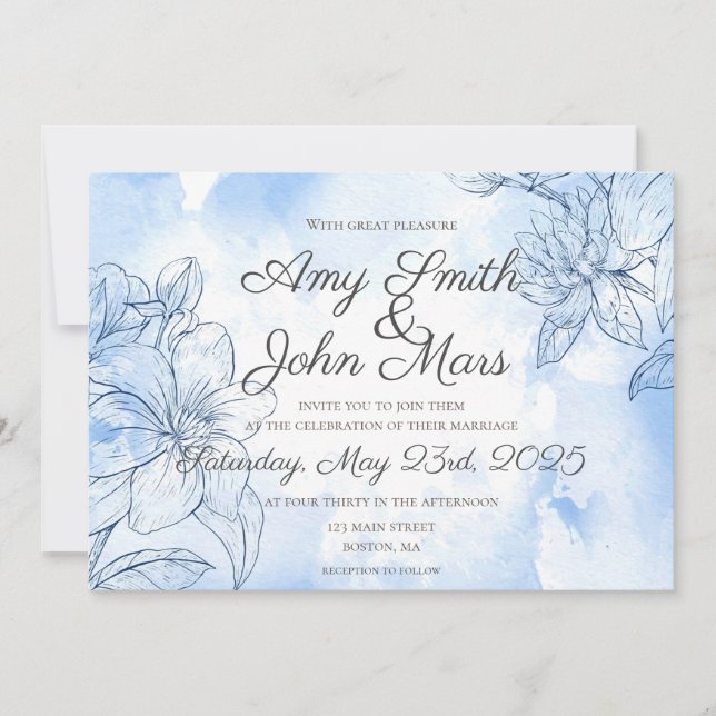 Invitation Aquarelle Lily est en bleu (Devant)