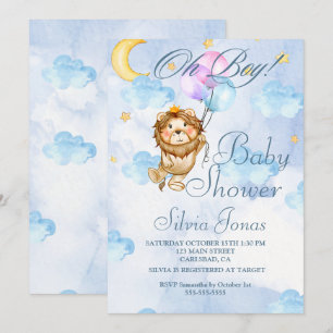 Invitation Aquarelle Lion jungle animal baby shower Garçon