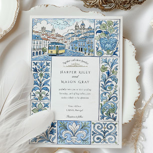 Invitation Aquarelle Lisbonne Peint à la main Azulejos Mariag
