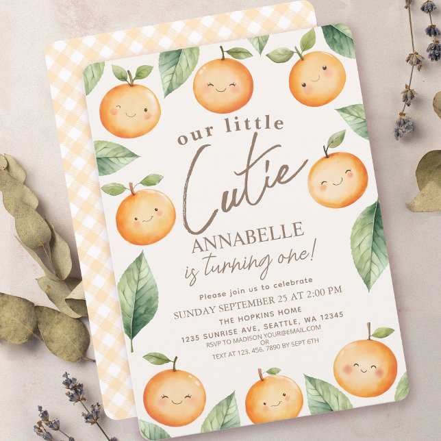 Invitation Aquarelle Little Cutie Orange 1er anniversaire (Créateur téléchargé)