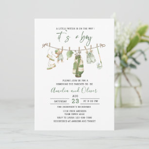 Invitation Aquarelle Little putter est en route Baby Shower