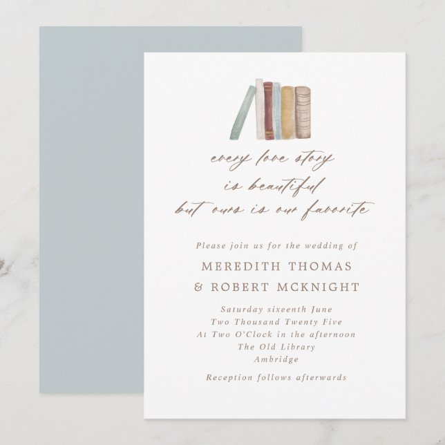 Invitation Aquarelle livre chaque Mariage d'histoire d'amour (Devant / Derrière)