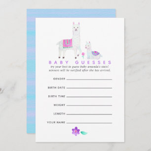 Invitation Aquarelle Llama thème Baby shower Guesser Jeu