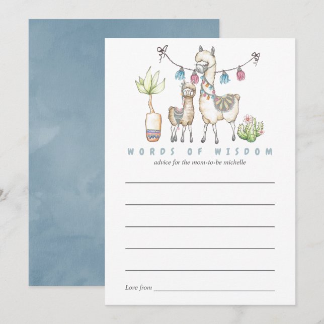 Invitation Aquarelle Llama thème Baby shower Maman Conseil (Devant / Derrière)