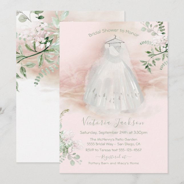 Invitation Aquarelle Lumière et Air Bridal Gown Douche (Devant / Derrière)