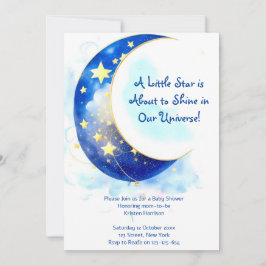 Invitation Aquarelle Lune et Baby shower étoiles